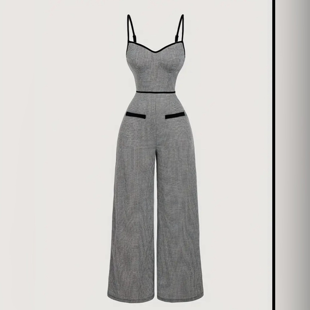 Elegant Women's Black and White Houndstooth Jumpsuit